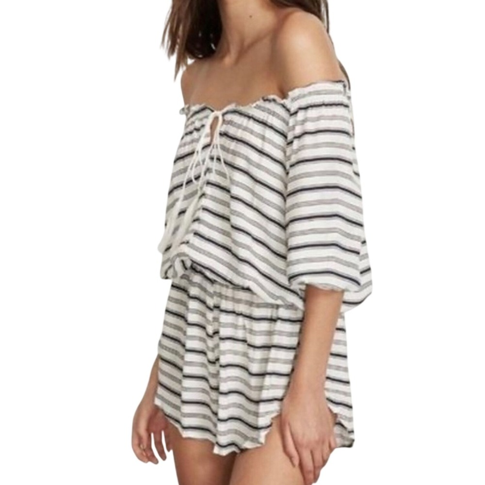 Faithfull Striped Boho Peasant Romper Cinched Waist Coastal Cottage Boho Size 2